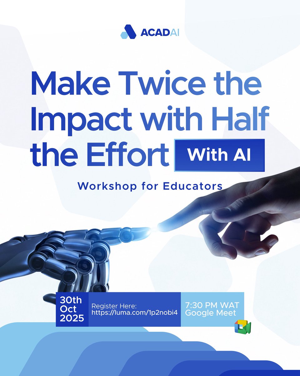 acad__ai's tweet image. Teachers, what if grading and feedback took half the effort but made twice the impact? 

Register here to join the Acad AI’s educators workshop to see how AI can simplify your workflow - luma.com/1p2nobi4

#AcadAI #AIxEDU