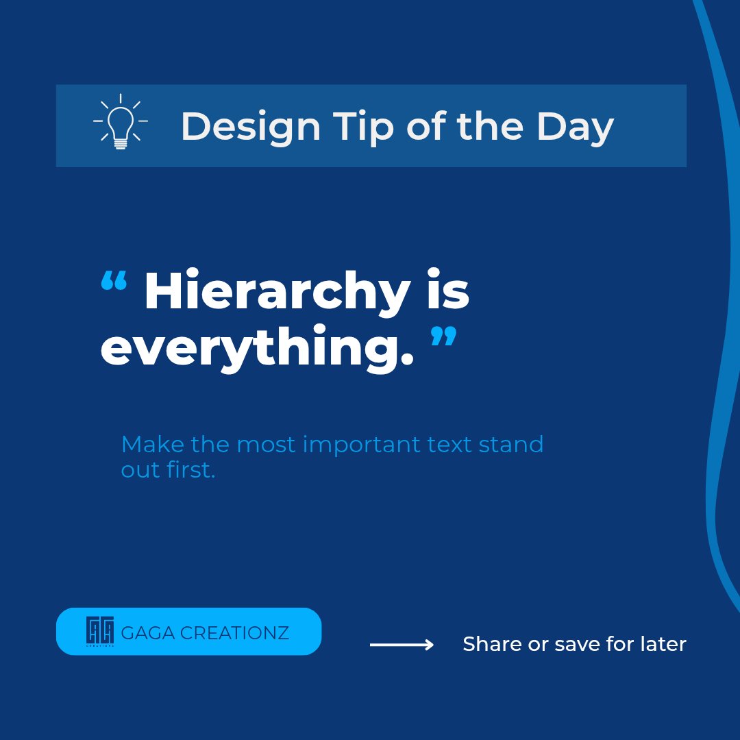 GagaCreationz's tweet image. 💡 Hierarchy is everything.
👉 If everything stands out, nothing does.
Guide the eye — use size, weight &amp;amp; contrast wisely.

#DesignTips #Typography #GraphicDesign