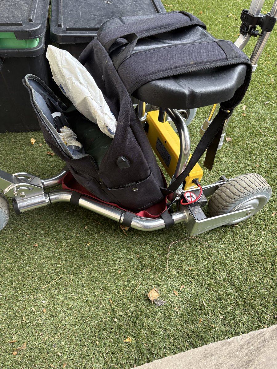 BroadleyLaura's tweet photo. Problem solving when you are disabled: how do I travel with a backpack when using my back rest for holding my 2 non-foldable walking sticks. Had a brain wave yesterday and it works

#Disabled #ProblemSolving https://t.co/ajBe4QC3Nq