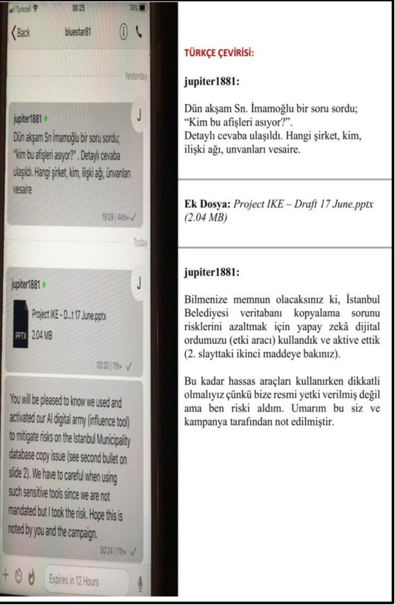 kenan_kiran's tweet image. İngiltere ve Amerikan istihbaratıyla ilişkisi ortaya çıkan ve "casusluk" suçundan tutuklanan Hüseyin Gün, İBB’nin veri tabanını resmi yetkisi olmadan kopyalama girişiminde bulunmuş
Hüseyin Gün’ün Necati Özkan'a yazdığı mesaj: "Bilmenize memnun olacaksınız ki, İstanbul Belediyesi…