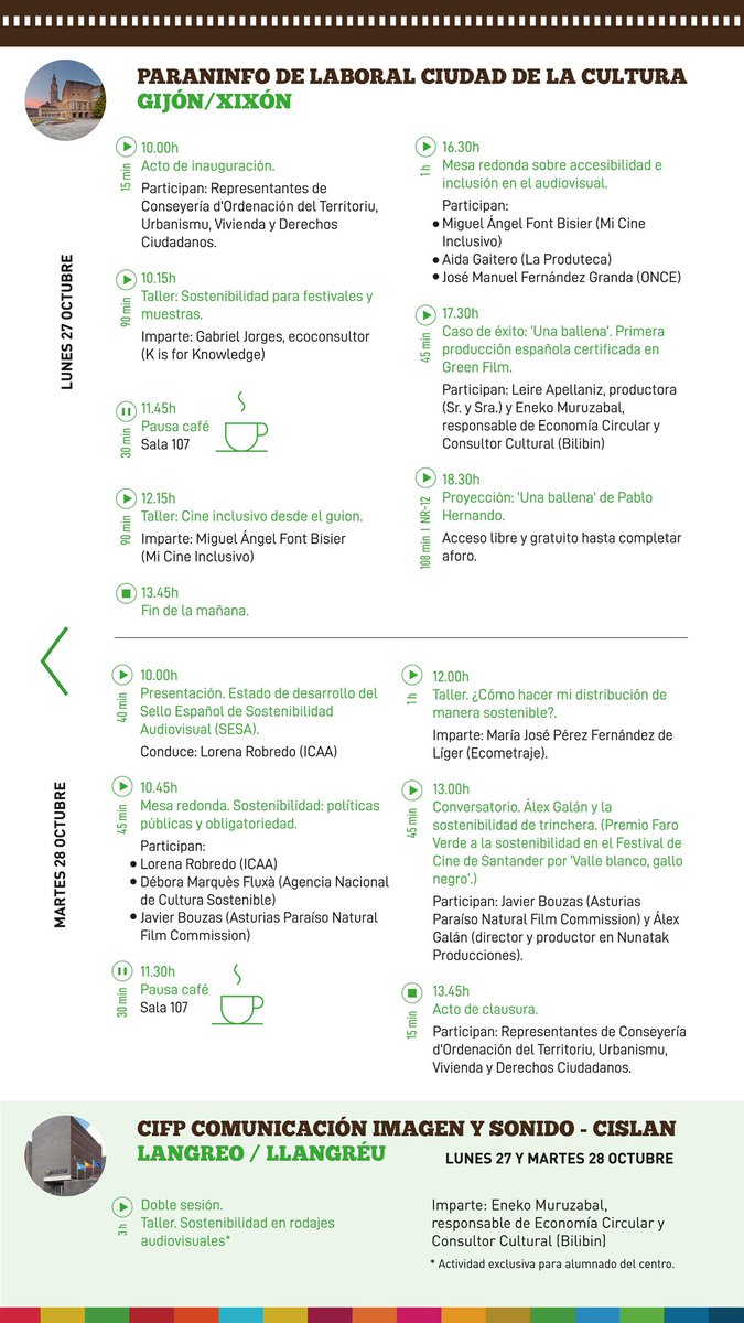 Desde la dirección de <a href="/asturias2030/">Agenda 2030 Asturias</a> , en colaboración con <a href="/AsturiasFilm/">Asturias Paraíso Natural Film Commission</a> 
y <a href="/Gijonfilmfest/">Gijon International Film Festival | FICX</a>, organizamos unas nuevas jornadas para hacer frente a uno de los grandes retos del cine: reducir los impactos ambientales y desarrollar una producción sostenible. 

lavanguardia.com/local/asturias…