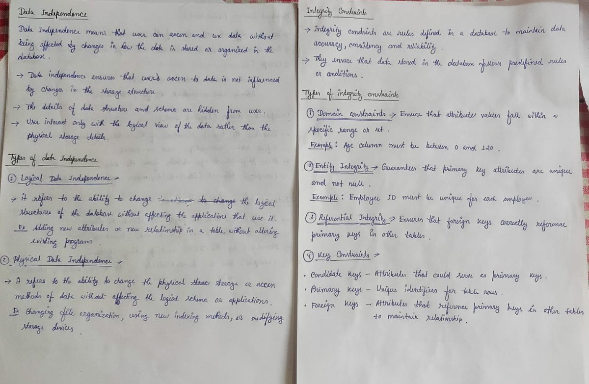 mili_booo's tweet image. - Python practice done
- Solved continuous random variable problems
- DBMS — Data Independence & Integrity Constraints
- Now revising Linear Algebra