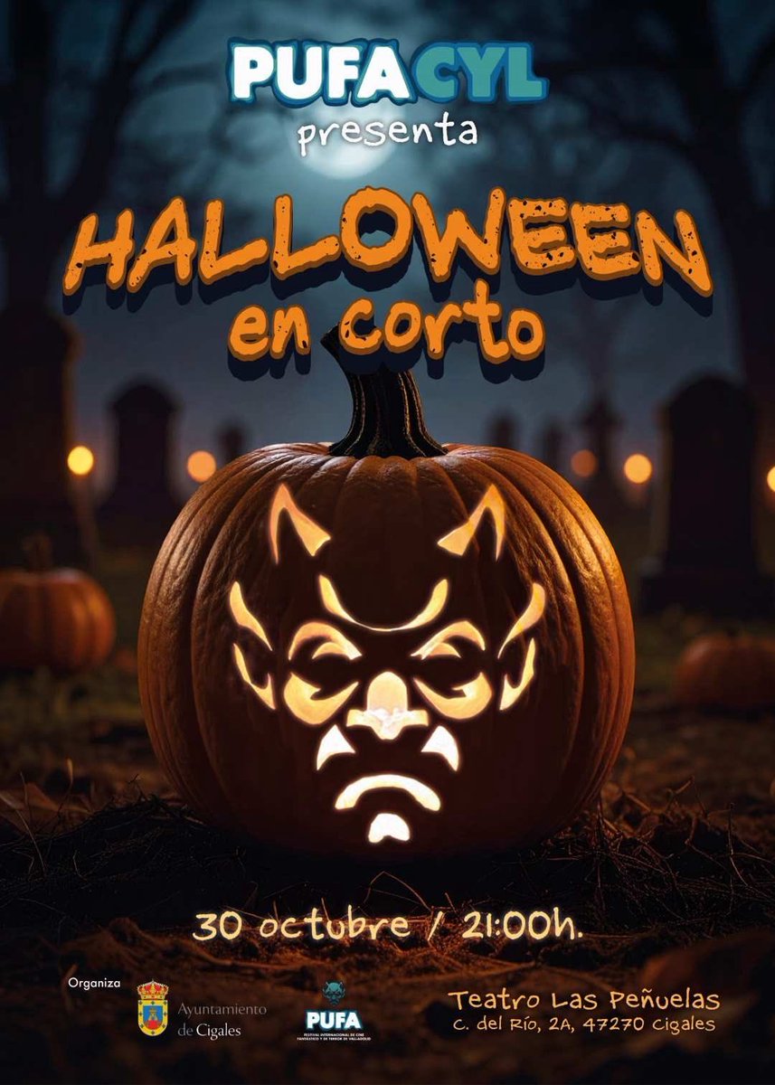 ‘HALLOWEEN EN CORTO’, el día 30 de octubre a las 21:00 en el Teatro Las Peñuelas de Cigales, tendrá lugar una proyección especial con 7 de los mejores cortos que pudimos disfrutar en #PUFA2025. Sesión gratuita. 
¡Ven a pasarlo de miedo con nosotros!🎃👻 #pucelafantástica #pufacyl