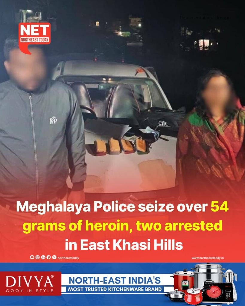 NortheastToday's tweet image. #NetSnippet | The Anti-Narcotics Task Force (ANTF) of Meghalaya Police seized over 54 grams of heroin and arrested two persons from Assam in East Khasi Hills district on Friday.
Acting on a tip-off, the ANTF team set up a checking point at Sohryngkham along the Shillong–Silchar…