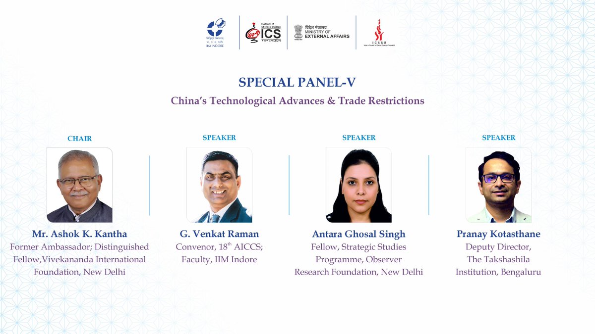 📢#18AICCS
Day 2: Special Panel - V | Now underway!
Theme - China's Technological Advances &amp; Trade Restrictions

📍Venue: Old Auditorium
⏱️Time: 6:00 PM - 7:30 PM

(1/3)