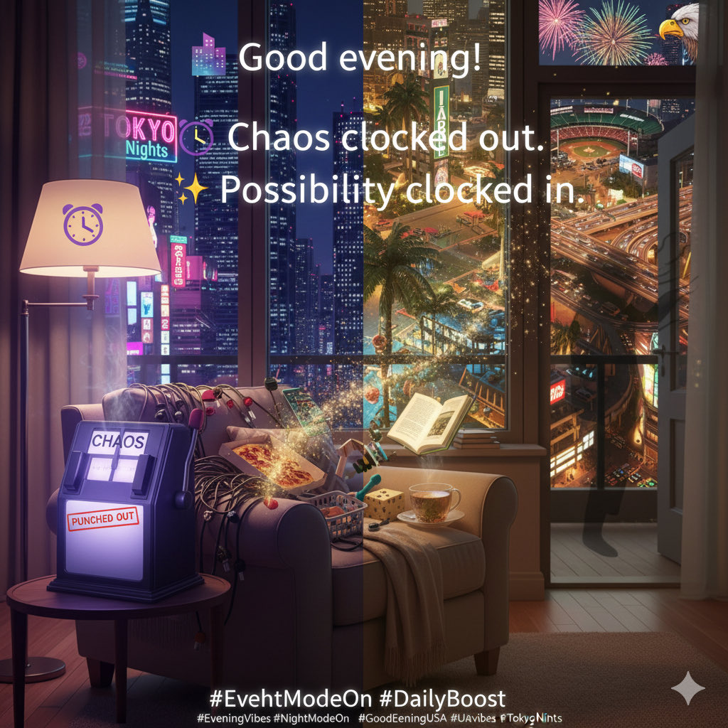 SatiricalVoice's tweet photo. 🌆 Good evening!
⏰ Chaos clocked out. ✨ Possibility clocked in.
#EveningVibes #NightModeOn #DailyBoost #GoodEveningUSA #UAEvibes #TokyoNights https://t.co/4mZkmb47FV