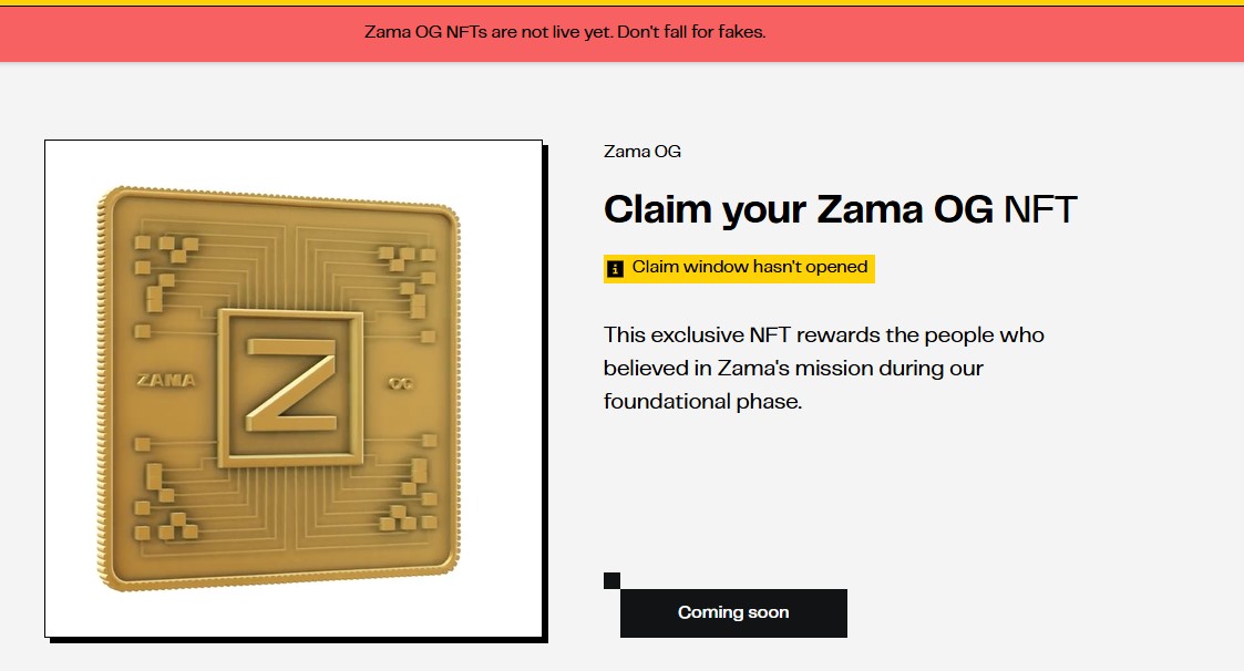 Meta888_hk's tweet photo. Zama @zama_fhe 刚刚更新了 OG NFT mint页面，总量3500，目前，第一季256；第二季506；第三季1012，共1774，第四季1726吗？

估计不会，考虑到奖励范围：开发者、研究人员和社区成员，第四季创作者计划肯定没有这么多，大概率仍然保持1012总量，其余分配给开发者和研究人员。

还有一个问题就是：创作者计划多个赛季都获得 OG NFT奖励，可以铸造多个吗？
Zama OG NFT详情介绍：

Zama OG NFT是授予 Zama 社区早期参与者的独家数字收藏品，以表彰他们对全同态加密 (FHE) 技术开创性工作的贡献。这枚限量版 NFT 旨在表彰在 Zama 基础阶段为塑造隐私保护计算的未来做出贡献的开发者、研究人员和社区成员。每一枚 NFT 都见证了其持有者在推动加密创新和构建保密智能合约基础设施方面所发挥的重要作用。

除了纪念价值之外，Zama OG NFT 还将为持有者带来专属福利和特权，随着 Zama 生态系统的不断发展，还将揭示更多实用性和特权。

Mint页面链接：https://t.co/rk5ifMvp8I

@zama_fhe    #ZamaCreatorProgram #FHE
