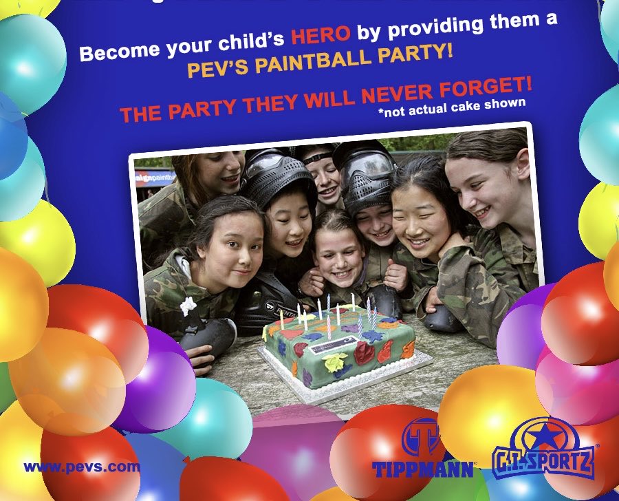 Be your child’s HERO, book them a Paintball Party at Pev’s. pevs.com/birthday-party