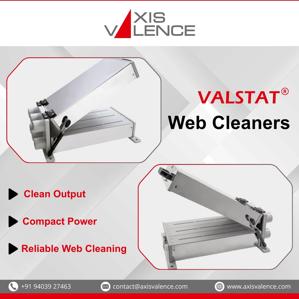 GrowYouBusiness's tweet image. Dust-free webs boost productivity and reduce waste. VALSTAT non-contact web cleaners clean efficiently with smart airflow and vacuum suction.

For more details, Visit: axisvalence.com/product/surfac…

#AxisValence #Valstat #WebCleaners #WebCleaning #IndustrialCleaning #DustFreeWebs