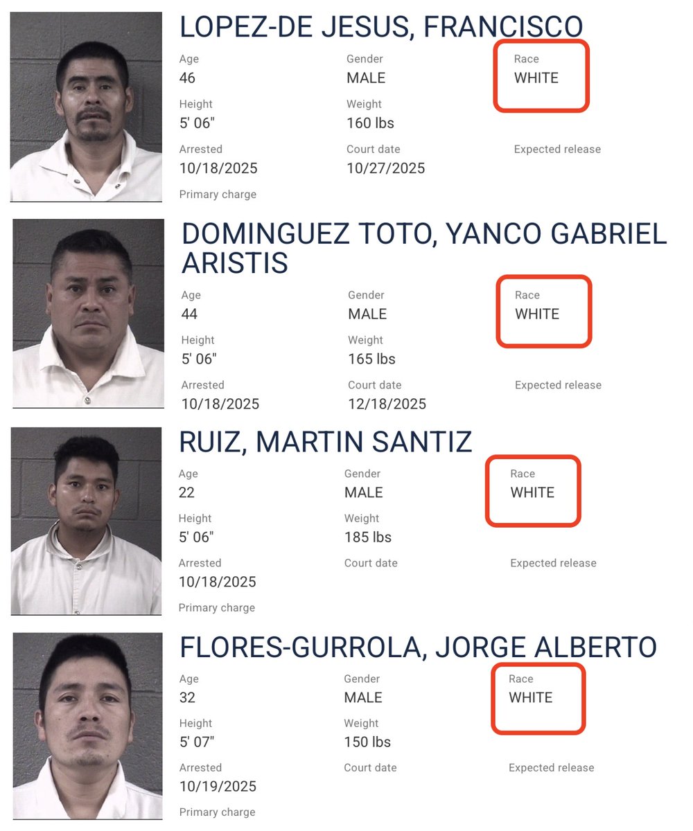 Matt Van Swol (@matt_vanswol) on Twitter photo I ran down the rabbit hole last night...
What I've discovered is shocking.
I searched through thousands of arrests in my county and every single Hispanic individual who has been arrested is labelled as "WHITE"
Not one, not two... HUNDREDS
How long has this been going on?!!!! I ran down the rabbit hole last night...
What I've discovered is shocking.
I searched through thousands of arrests in my county and every single Hispanic individual who has been arrested is labelled as "WHITE"
Not one, not two... HUNDREDS
How long has this been going on?!!!!