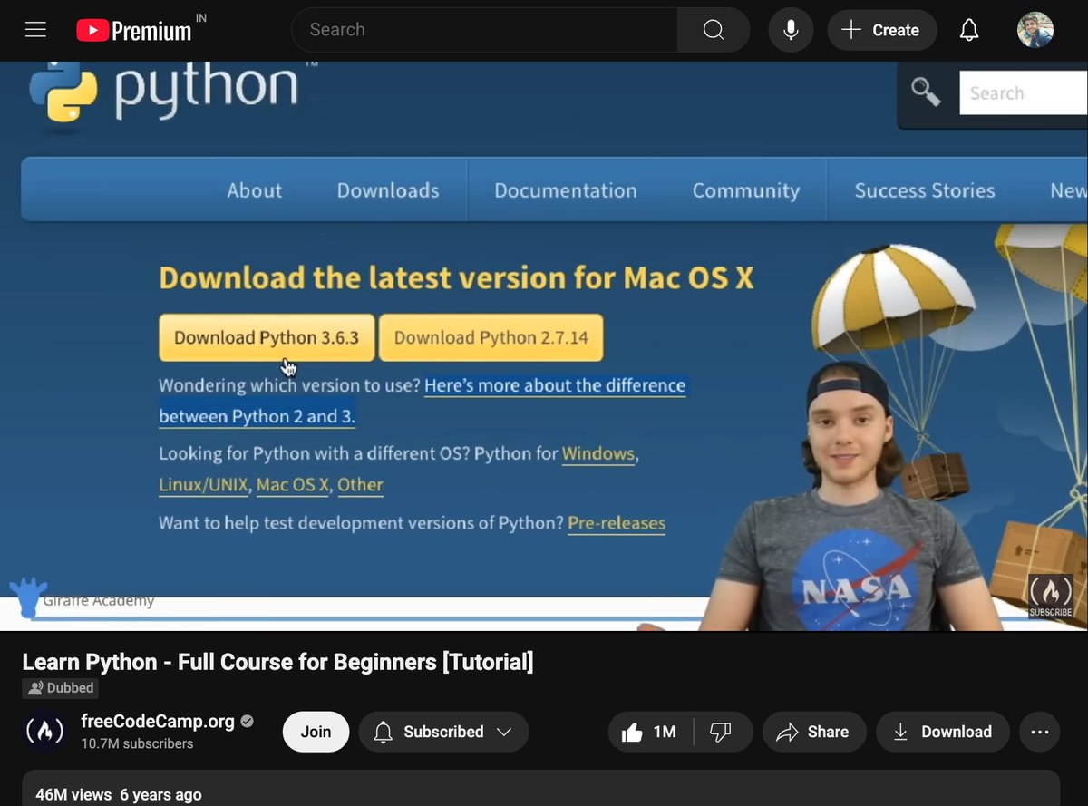 akshay_pachaar's tweet image. 1️⃣ Python bootcamp by @freeCodeCamp

4 hours Python bootcamp with over 46M views!! It covers:

- Installing Python
- Setting up an IDE
- Basic Syntax
- Variables &amp;amp; Datatypes
- Looping in Python
- Exception handling
- Modules &amp;amp; pip
- Mini hands-on projects

Check this out👇