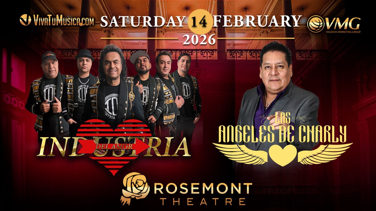 Celebrate Valentine’s Day with romance and rhythm! 💘 Industria Del Amor &amp; Los Ángeles de Charly hit the Rosemont Theatre on Saturday, Feb 14! 🎶 A perfect night for lovers! 🌹 #IndustriaDelAmor #RosemontTheatre #DiaDeSanValentin