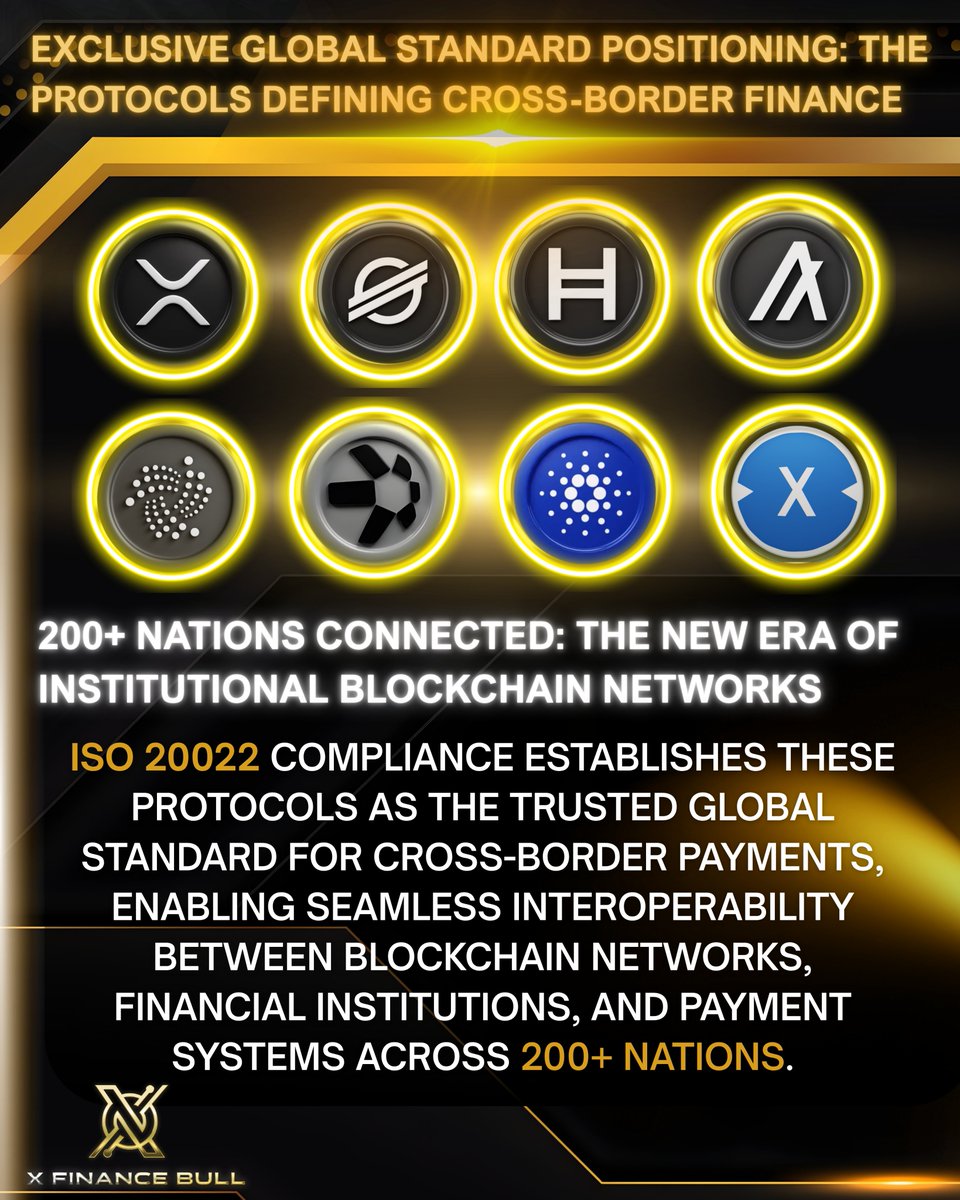Xfinancebull's tweet photo. ISO 20022 tokens aren’t playing the same game as the rest of the market 👇

$XRP $XLM $HBAR $XDC $QNT $ALGO $IOTA $ADA

These ISO 20022 crypto projects weren’t built to moon overnight.

They were built to connect 200+ nations’ payment systems through a unified messaging standard that powers real finance.

These aren’t hype cycles. They’re infrastructure cycles. 

And the people building with them? Central banks, banks, and governments.

It’s not about being early to the next pump, it’s about being early to the NEXT SYSTEM

I don’t want exposure to noise anymore. I want exposure to what gets built into the BACKBONE OF GLOBAL LIQUIDITY

The future is not decentralized vs centralized, it’s integrated. 

If this post gave you clarity, repost it so others stop sleeping on ISO 20022.

I only cover high-utility, regulation-ready projects.
Follow me if that’s your lane.

Are your bags ready for that world? 🫵