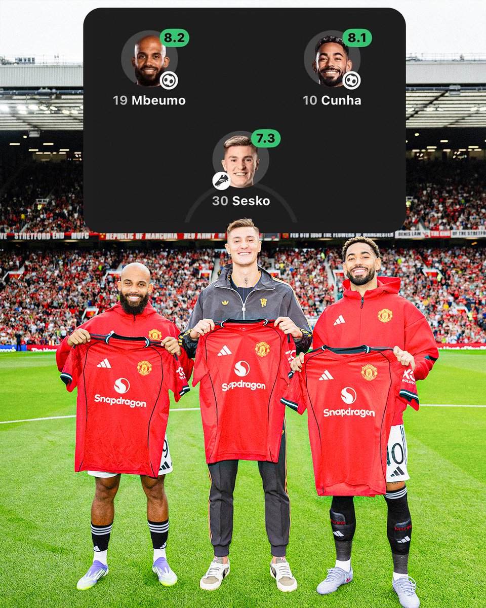 All three of Man United’s new forwards have been involved in goals against Brighton:

⚽ Cunha
⚽ Mbeumo
🅰️ Sesko