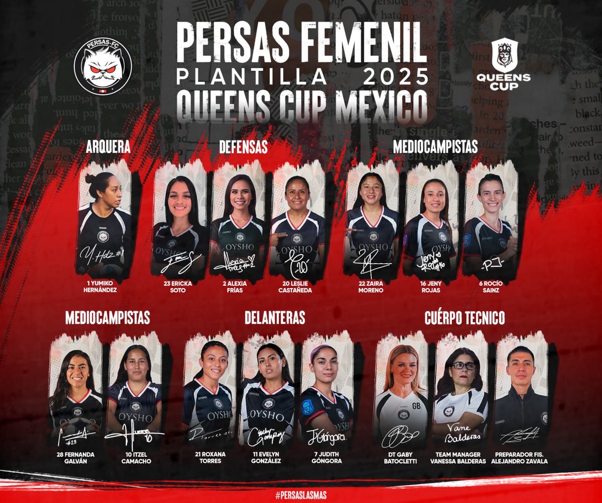¡NUESTRA PLANTILLA! 🔝 💪🏽 

Ellas son nuestras 12 persas y el cuerpo técnico que seguramente nos darán muchas alegrías en la Queens Cup México 🏆 

#Persaslasmas