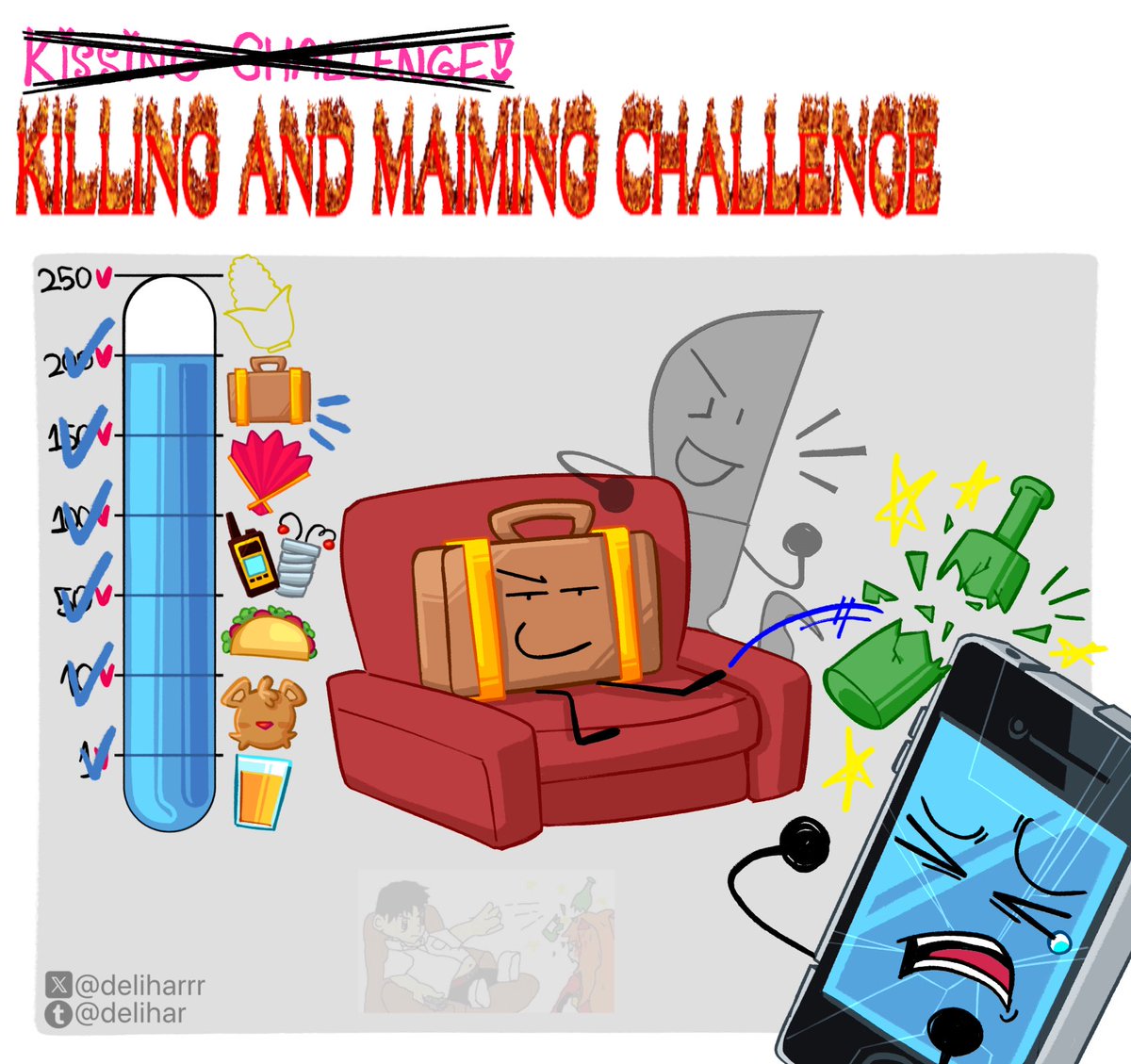 deliharrr's tweet image. Suitcase picked… BEER BOTTLES!
Featuring Knife as her number 1 hypeman!
Stupid chud phone go get me another million dollars
#inanimateinsanity (Drawing Mephone every day until he shows up in season 4 Day 139)