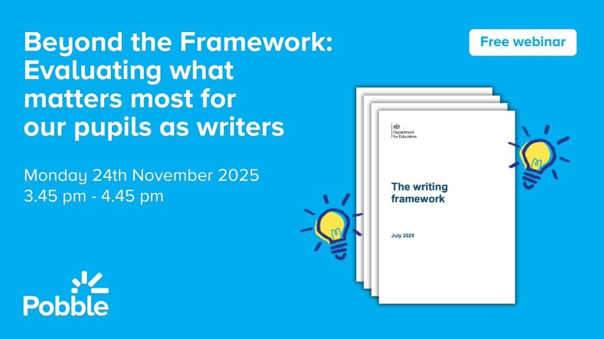 HeyPobble's tweet image. English leaders, come and join us to unpick the new DfE writing framework together. Reflect, share and leave with practical next steps.
Register: hubs.la/Q03P5T070
#EnglishLeaders #Writing #Curriculum