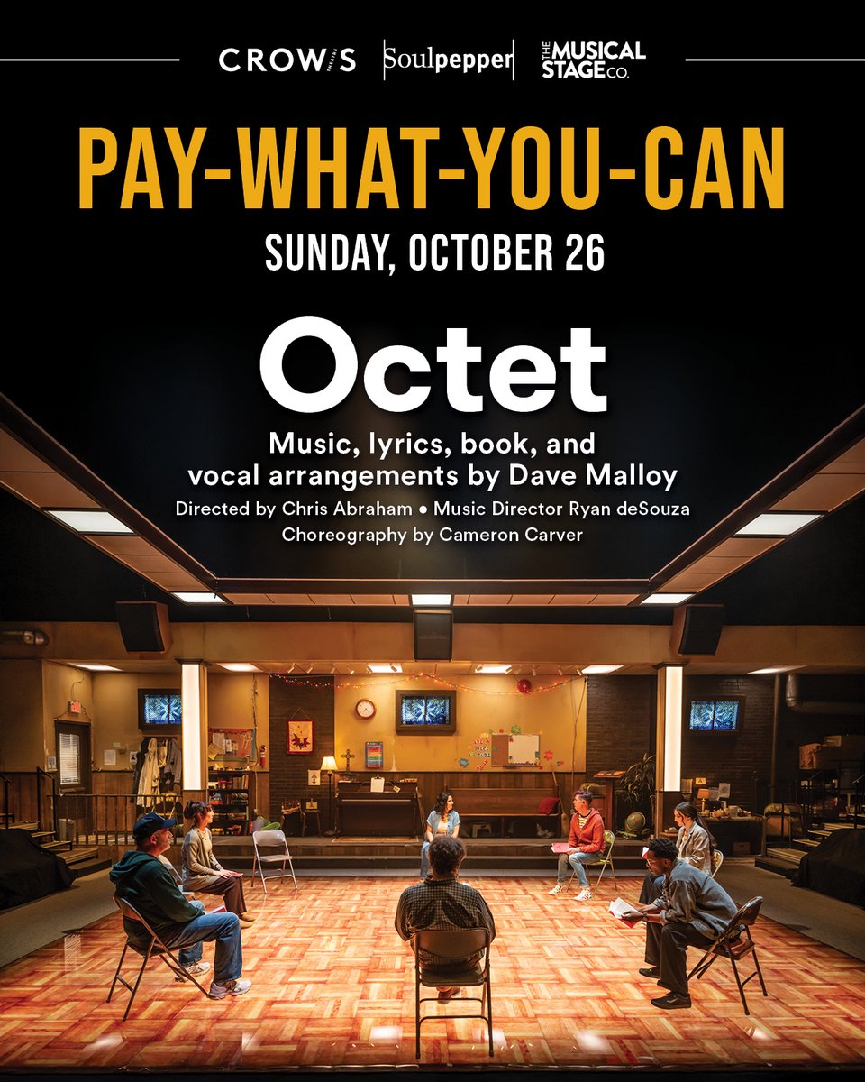 🎶 A Sunday PWYC matinee, taking in the show-stopping a cappella harmonies of OCTET? Perfection! Join us tomorrow at 1:30pm.

As always, PWYC tickets are limited &amp; available in-person only at the Crow’s box office on a first-come, first-served basis.

🎟 Box office opens at noon