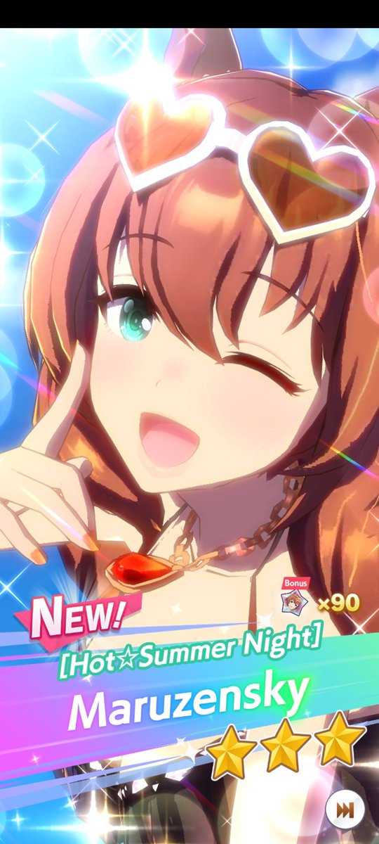 Perdí mi cuenta de Umamusume eso me dió un bajón así que volví a empezar y me consoló sacando esto, también saqué a la Special Week de verano pero olvidé tomarle screen, ahora, en los tickets de cartas SSR gratis recuperé al menos a la Super Creek, ojalá regresen las de eventos.