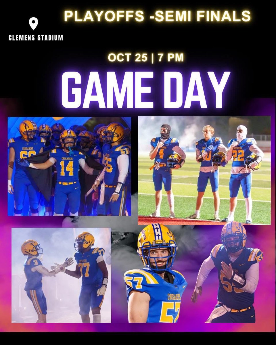 Playoff Game Day!

Crusaders take on Redwood Valley - 7pm <a href="/SJUJohnnies/">Saint John's Athletics</a>

#FightFightCrusaders💙💛🤍🏈 
#OnTheHunt🔥
#Pirates🏴‍☠️