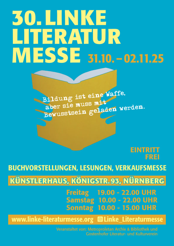 KFA Germany wird  mit einem Stand an der Linken Literaturmesse teilnehmen.  Jeremy Bieringer eine Buchvorstellung zu  „Volkskorea und der Kampf gegen den Revisionismus“ von Dr. Dermot Hudson. Die Buchvorstellung findet am Samstag um 16 Uhr im Salon im Erdgeschoss statt.