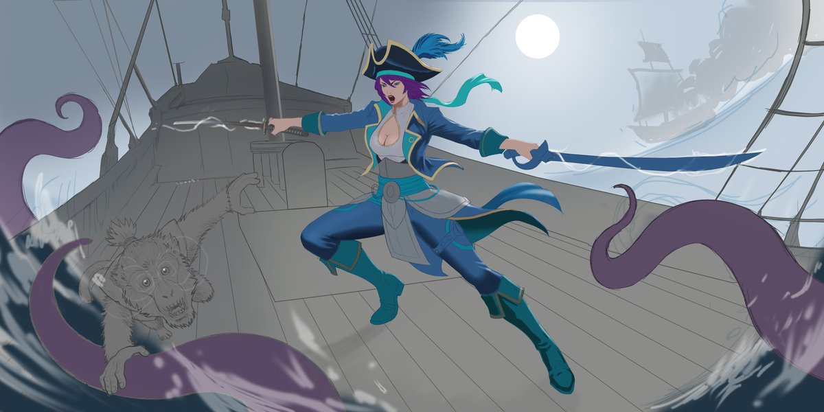 r2deva's tweet image. WIP....Challenge PIRATE...to the boarding!☠️☠️☠️🐙🐙🐙Composition done, I&apos;ll tackle the color now... prioritizing the character, blue blade. I&apos;ll handle the details as I paint.  
☠️What do you think?

#artshare #artmoots #Pirates #art #Liberty #monkey
Traduire le post