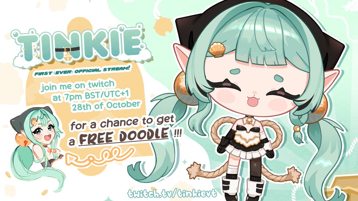 wahoy!
i'll be having my first official stream on the 28th of october at 7pm (UTC+1) and it would mean sm if you came !! 🎉

pls send me your characters in the replies and i'll try to draw them during the stream!  (+points if you say hi to me on stream hehe)

♡︎/⟳ appreciated!