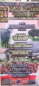 Emiliano Zapata presentan su corrida del próximo lunes 24 de noviembre en la que lidiarán Luis Gallardo, <a href="/LuisIgnacioEI/">Luis Ignacio E. I.</a> Escobedo, David Aguilar y Alan Corona un encierro de cuatro toros de Zotoluca <a href="/portaltaurino/">Portal Taurino</a>