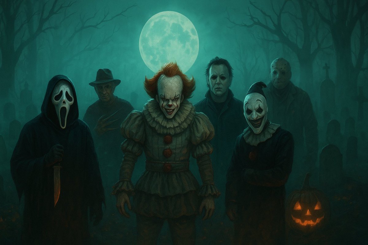 Gh0ulShade's tweet image. #HalloweenVibes #HorrorIcons #SpookySeason #HorrorArt #Ghostface #Pennywise #MichaelMyers #FreddyKrueger #JasonVoorhees #ArtTheClown #Halloween2025 #SpookyArt #HorrorCommunity #CreepyAesthetic #DigitalArt