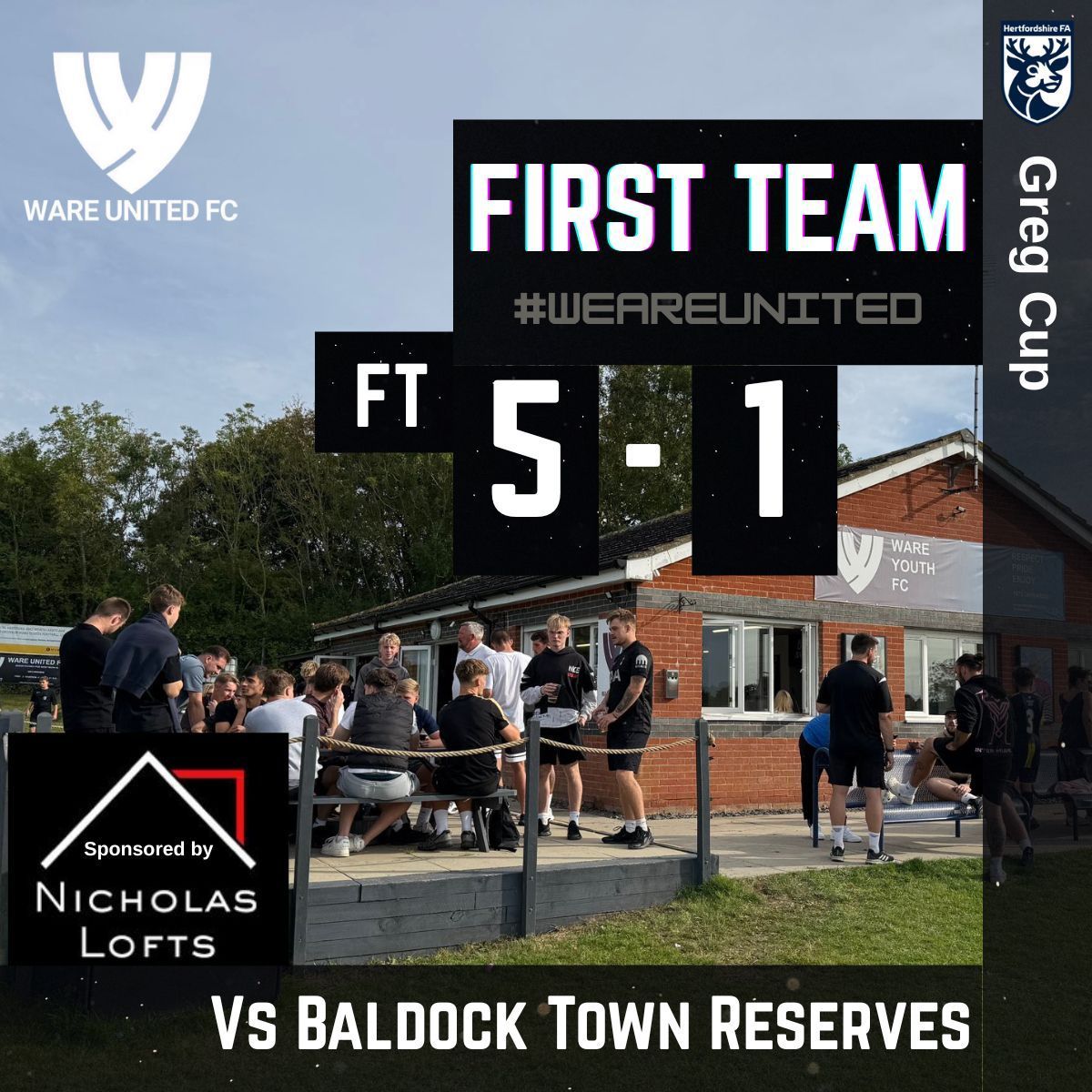 “Scrappy start - smart finish”

Goalscorers: 
Kellz ⚽️ 
Will x 2 ⚽️ ⚽️ 
Dom ⚽️ 
Chaz ⚽️ 

Motm: 
Chaz 🏆 

#WeAreUnited #WareUnited