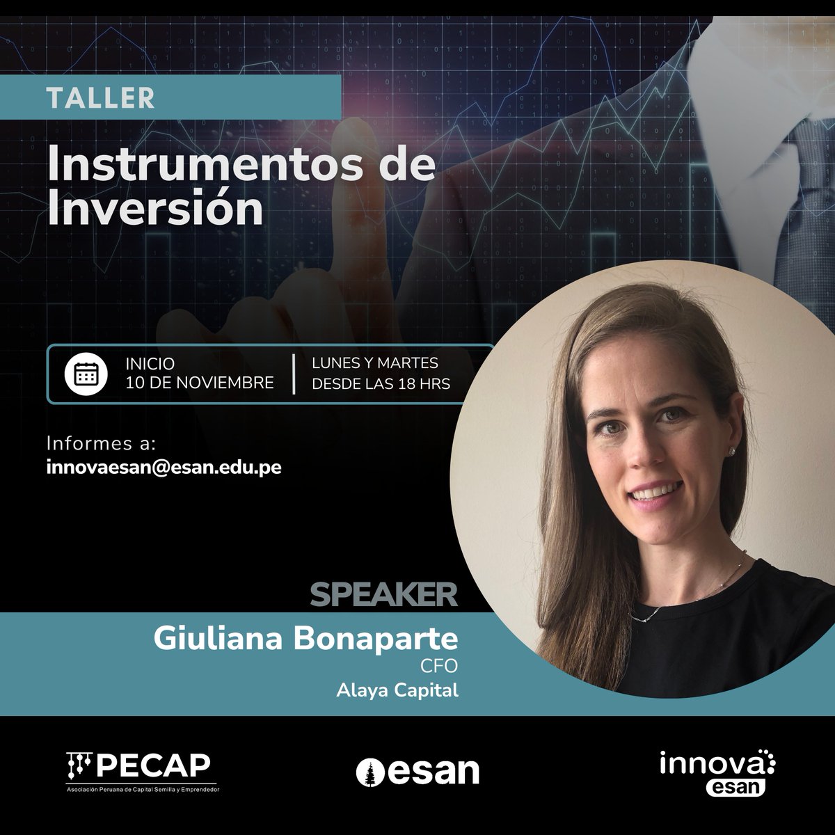 ¡Giuliana Bonaparte será speaker del Seminario Fundamentos de VC!
Liderará el taller “Instrumentos de inversión”, donde compartirá su experiencia estructurando inversiones en startups de alto potencial.
📅Inicio: 10 noviembre
📍30% off hasta el 31/10
🔗innova.esan.edu.pe/aprende-con-no…