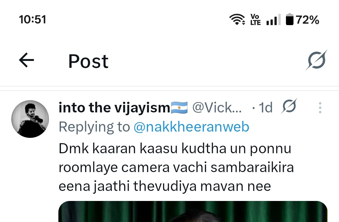Grapher09's tweet photo. @VickyVjoffl @nakkheeranweb பேசுவதற்கு கருத்துரிமை உண்டு ஆனால் இது போன்று ஒருவரின் குடும்பத்தை பற்றி அல்லது அவர்களுடைய சாதியைப் பற்றியும் பேசுவது மிகப்பெரிய இழிவு செயலாகும் . நீங்கள் தான் ஆட்சிக்கு வந்தவுடன் சாதியை ஒழிக்க போகிறீர்களா ? #twittssk https://t.co/9UWxcPgujK