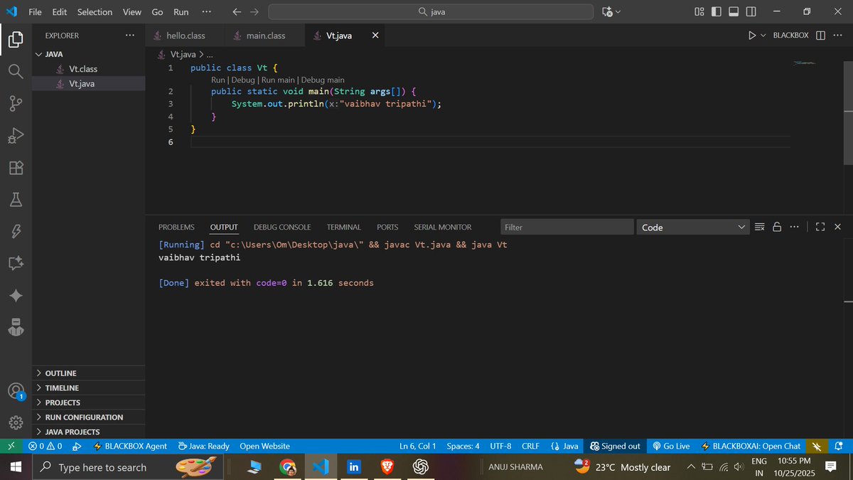 Learn_with_VB's tweet image. Day 26: completed of #100daysofjava 
But today is my 1st day of java. today I setup vs code for java.
what I learned today: what is java programming , history of java  , features and use cases of java programming. #LearnInPublic #CodingJourney #Java