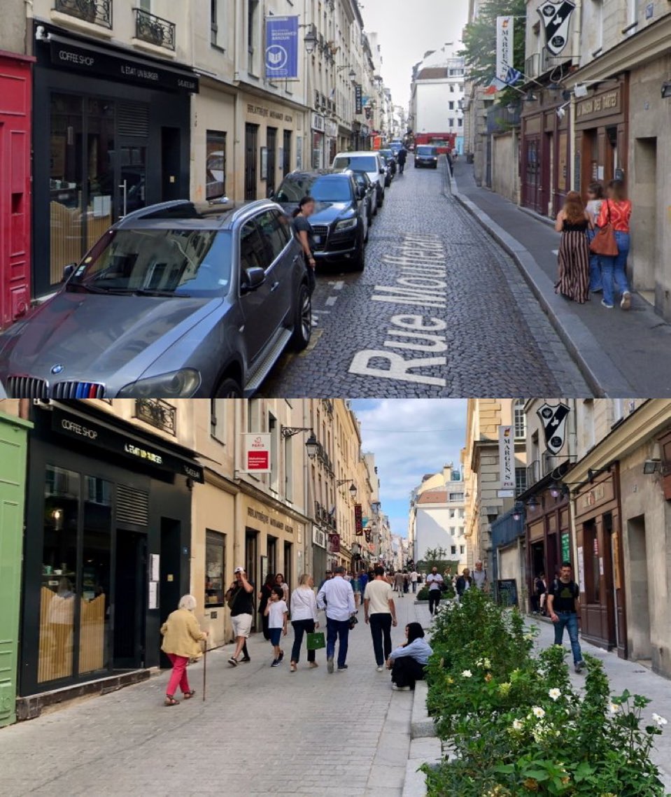 Al principio la gente se oponía, pero siempre pasa lo mismo: una vez los coches se van, ya nadie quiere que vuelvan. 

📍Rue Mouffetard (París)