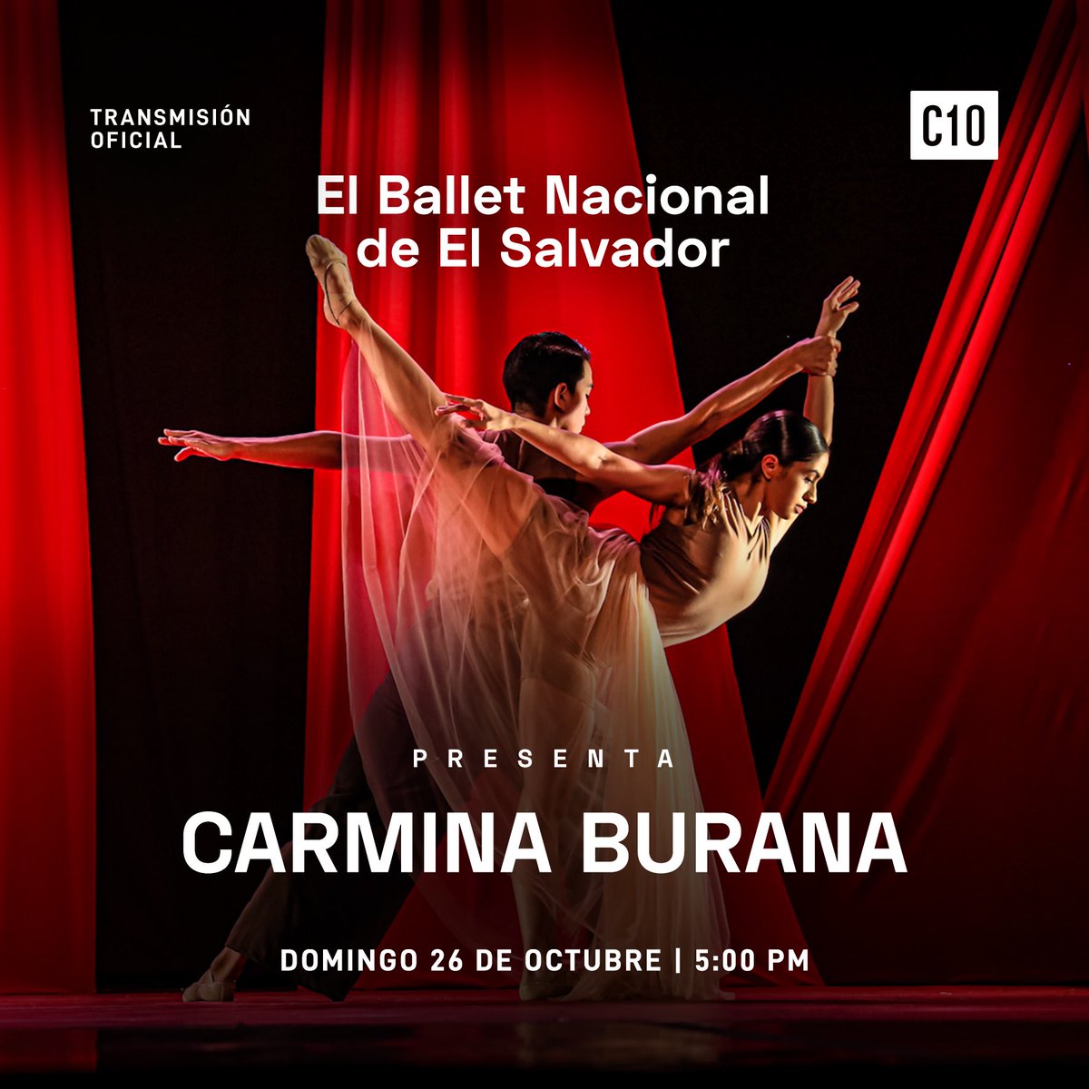 📺 Este domingo 26 de octubre, a las 5:00 p.m., podrás disfrutar de la presentación de “Carmina Burana”, a cargo del Ballet Nacional de El Salvador✨

¡En vivo por nuestra señal!