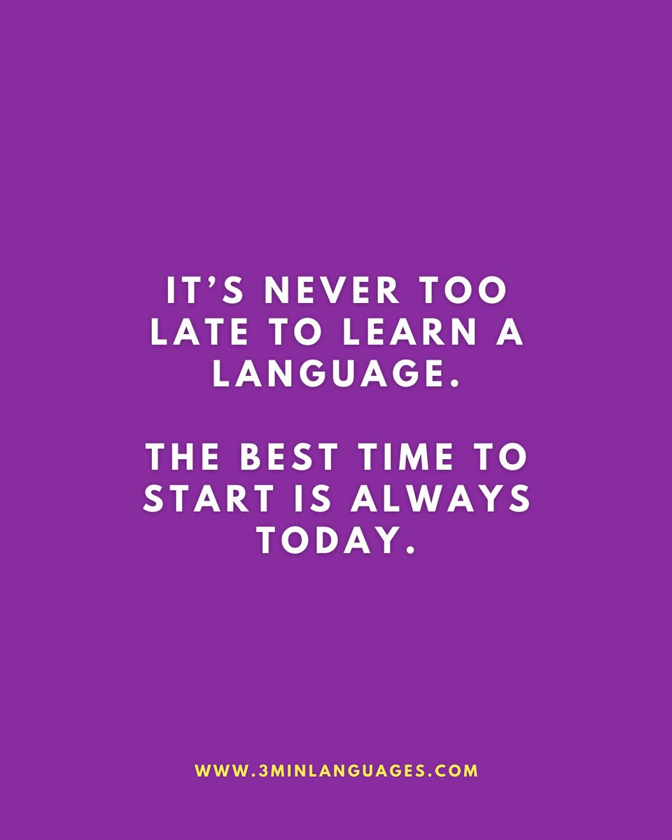 3MLanguages's tweet image. The best time to start? Today.
 Age doesn’t matter; action does.
 👉 Begin now: 3minlanguages.com

#3MinuteLanguages #StudyIn3 #LanguageLearning #MicroLearning #Consistency #LearnFrench #LearnSpanish #LearnGerman #LearnItalian #LearnPortuguese
