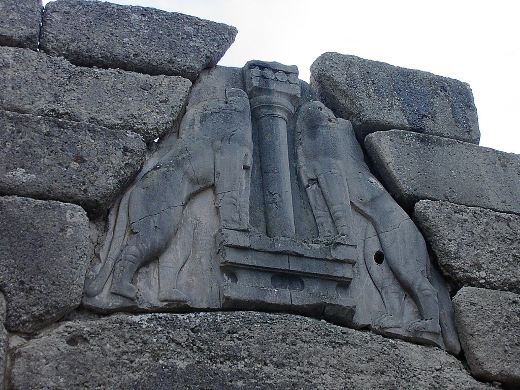 Detail view, Lion Gate, Mycenae. Date: c. 1250 BC. Photographer: Adam Carr.