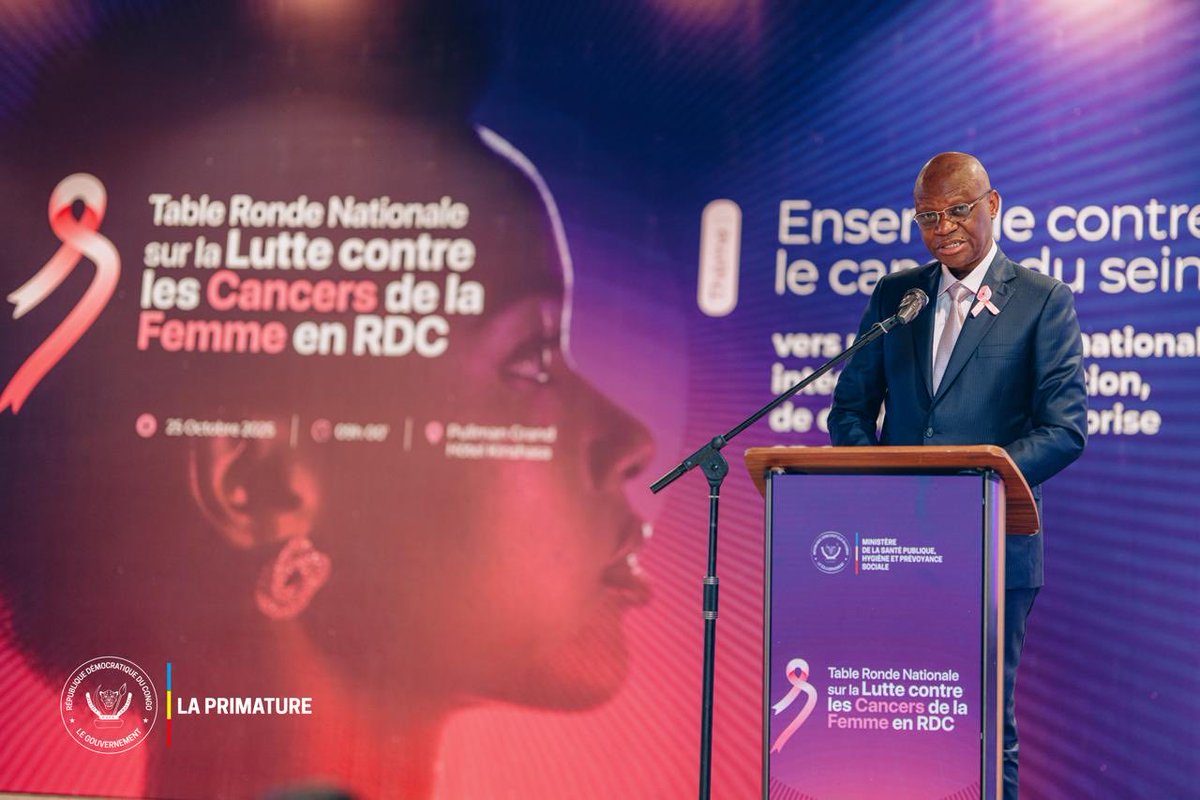 PrimatureRDC's tweet image. #OctobreRose
26 octobre 2025 | La Première Ministre Judith Suminwa Tuluka a lancé la Table Ronde Nationale sur la Lutte contre les Cancers de la Femme, en présence de la Première Dame Denise Nyakeru Tshisekedi.

• Près de 15 000 nouveaux cas de cancers féminins enregistrés