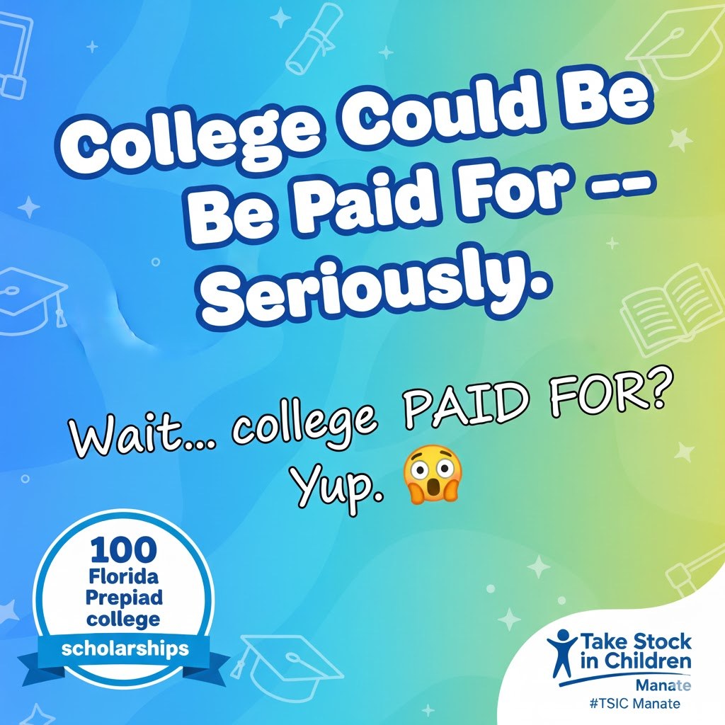 TakeStockManatee (@tsicmanatee) on Twitter photo ๐ College. Paid. For. Seriously. ๐ Take Stock in Children Manatee is awarding 100 Florida Prepaid scholarships to Manatee County students through the 100 Scholarship Promise Giveaway!๐
โจ Apply now: bit.ly/3LR0ea5
#TSICManatee <a href="/TakeStock/">TakeStockinChildren</a> ๐ College. Paid. For. Seriously. ๐ Take Stock in Children Manatee is awarding 100 Florida Prepaid scholarships to Manatee County students through the 100 Scholarship Promise Giveaway!๐
โจ Apply now: bit.ly/3LR0ea5
#TSICManatee <a href="/TakeStock/">TakeStockinChildren</a>