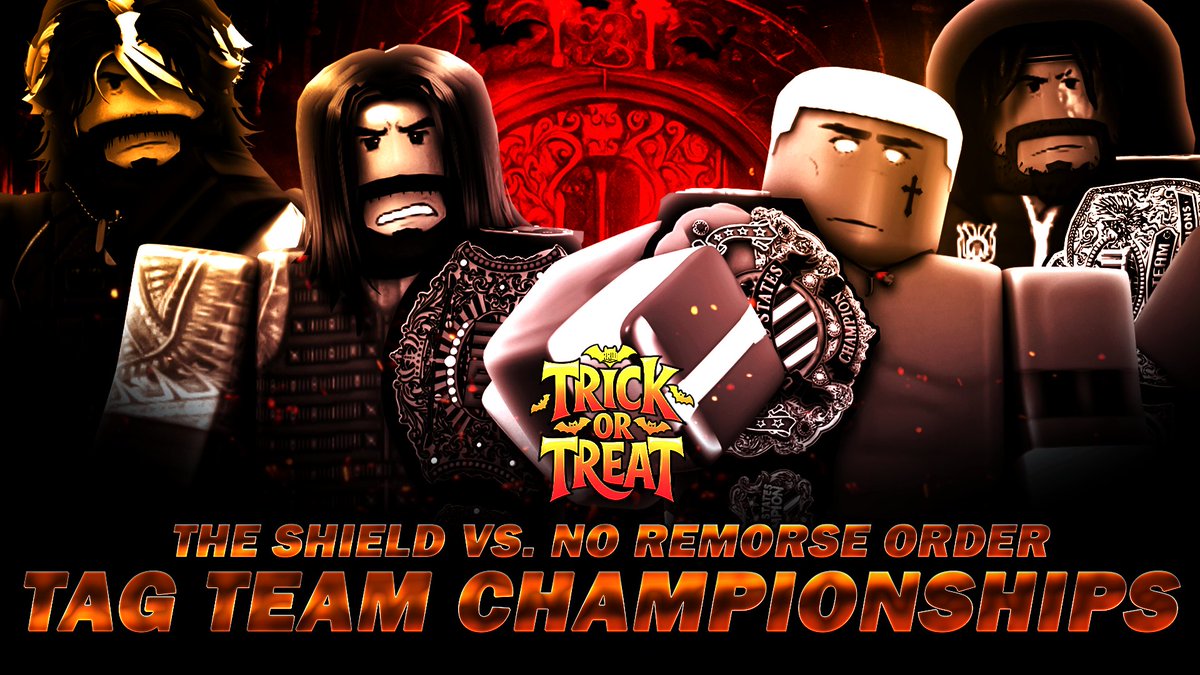 #RRWTrickOrTreat | TOMORROW | 4PM ET  

TAG TEAM CHAMPIONSHIPS!  

All of the hatred between these two teams looks to come to an END tomorrow night as the dominant team of <a href="/StemRW/">stem</a> &amp; <a href="/ballotinyourbox/">Reborn Benjamin</a> defend their Tag Team Championships against <a href="/vjustlno/">justino</a> &amp; <a href="/archittecctt/">.</a> of the
