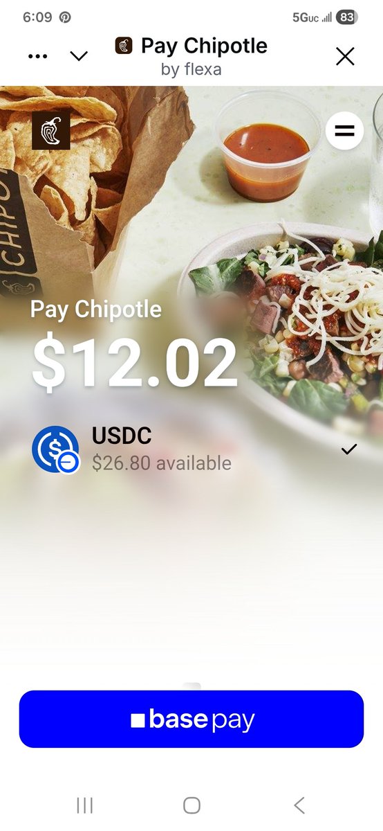 T_Alexandre_'s tweet image. IRL Base App experience🔥
So good!
Last night after the gym, I stopped by Chipotle.
Paid for dinner straight from my @Baseapp using @FlexaHQ @USDC

Simple and usable 💙

🚀bonus: used creator earnings in my #baseapp wallet to pay for dinner 
Thanks @cryptosmiff for sharing info…
