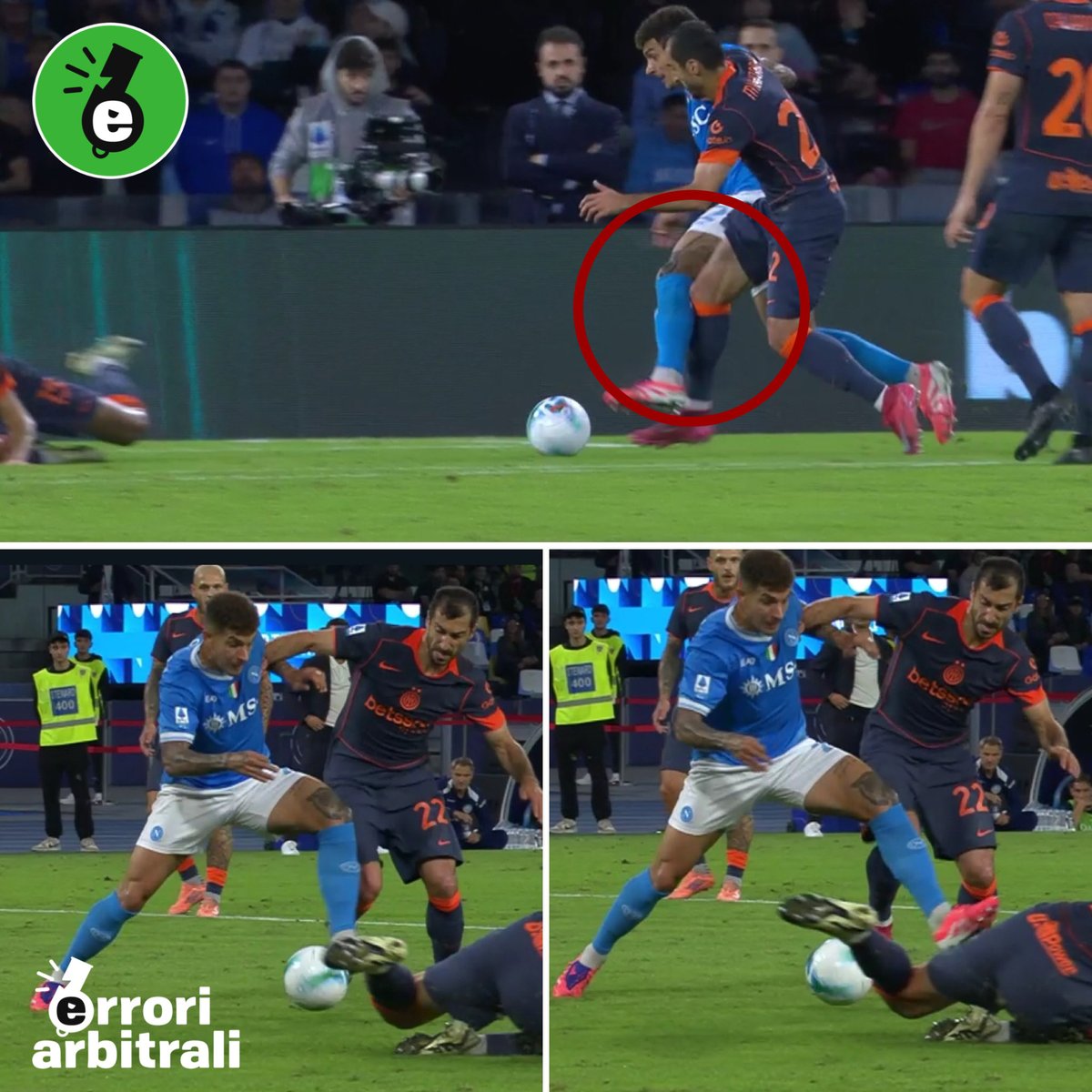 erroriarbitrali's tweet image. #InterNapoli | al minuto 30 Mariani fischia (in ritardo, forse su suggerimento dell’assistente?) calcio di rigore per questo contatto di #Mkhitaryan su #DiLorenzo (📸 DAZN).
Quello che live poteva sembrare un intervento negligente da parte del giocatore di Chivu, in realtà è un