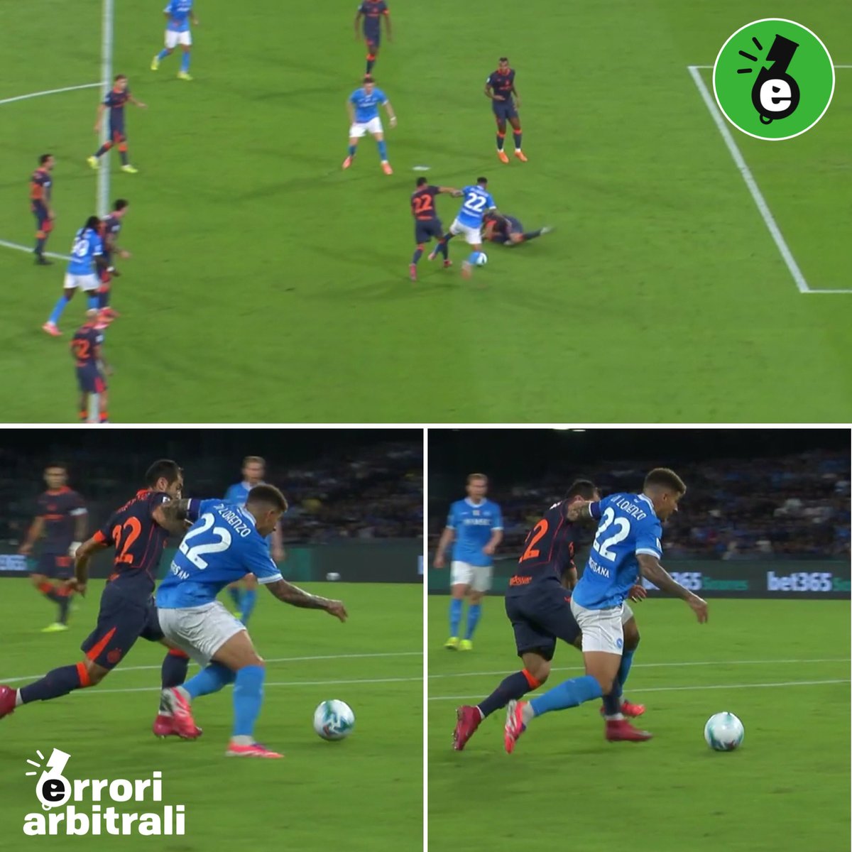 erroriarbitrali's tweet image. #InterNapoli | al minuto 30 Mariani fischia (in ritardo, forse su suggerimento dell’assistente?) calcio di rigore per questo contatto di #Mkhitaryan su #DiLorenzo (📸 DAZN).
Quello che live poteva sembrare un intervento negligente da parte del giocatore di Chivu, in realtà è un