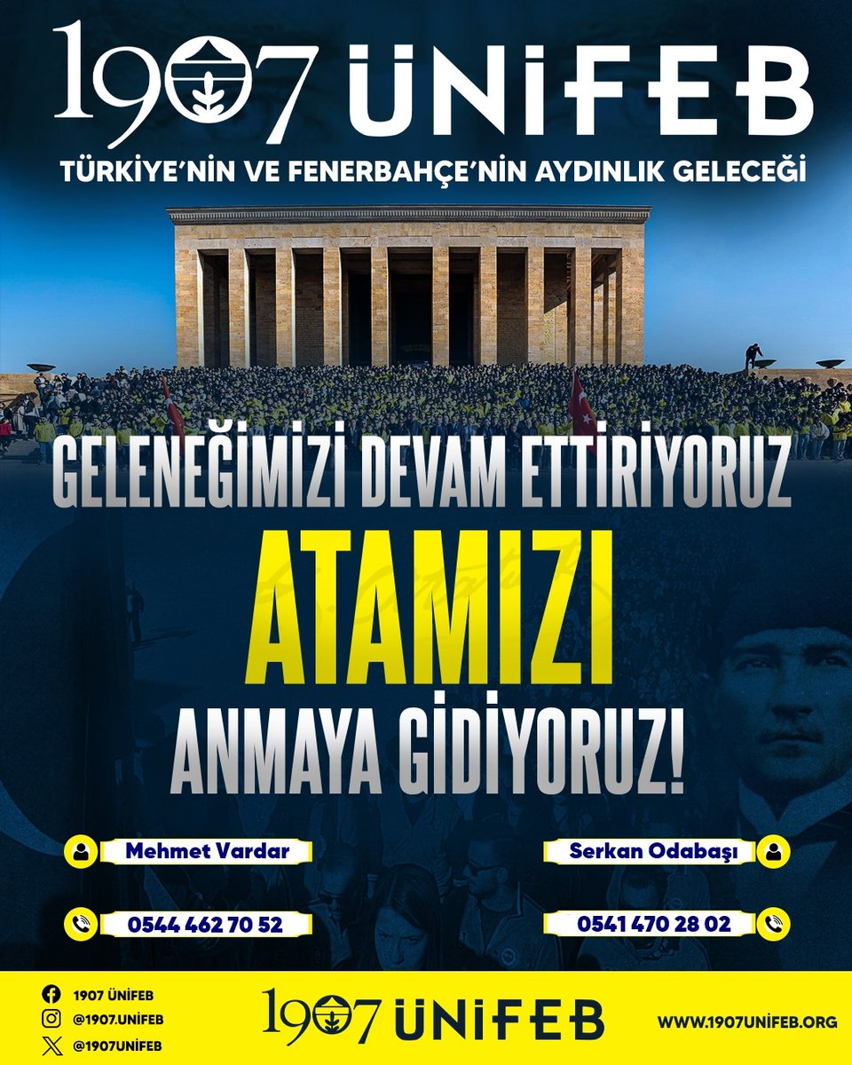 1907 ÜNİFEB Ege Üniversitesi örgütlenmesi olarak her sene olduğu gibi bu yıl da Atamızı anmaya 8 Kasım günü Anıtkabir'e gidiyoruz.