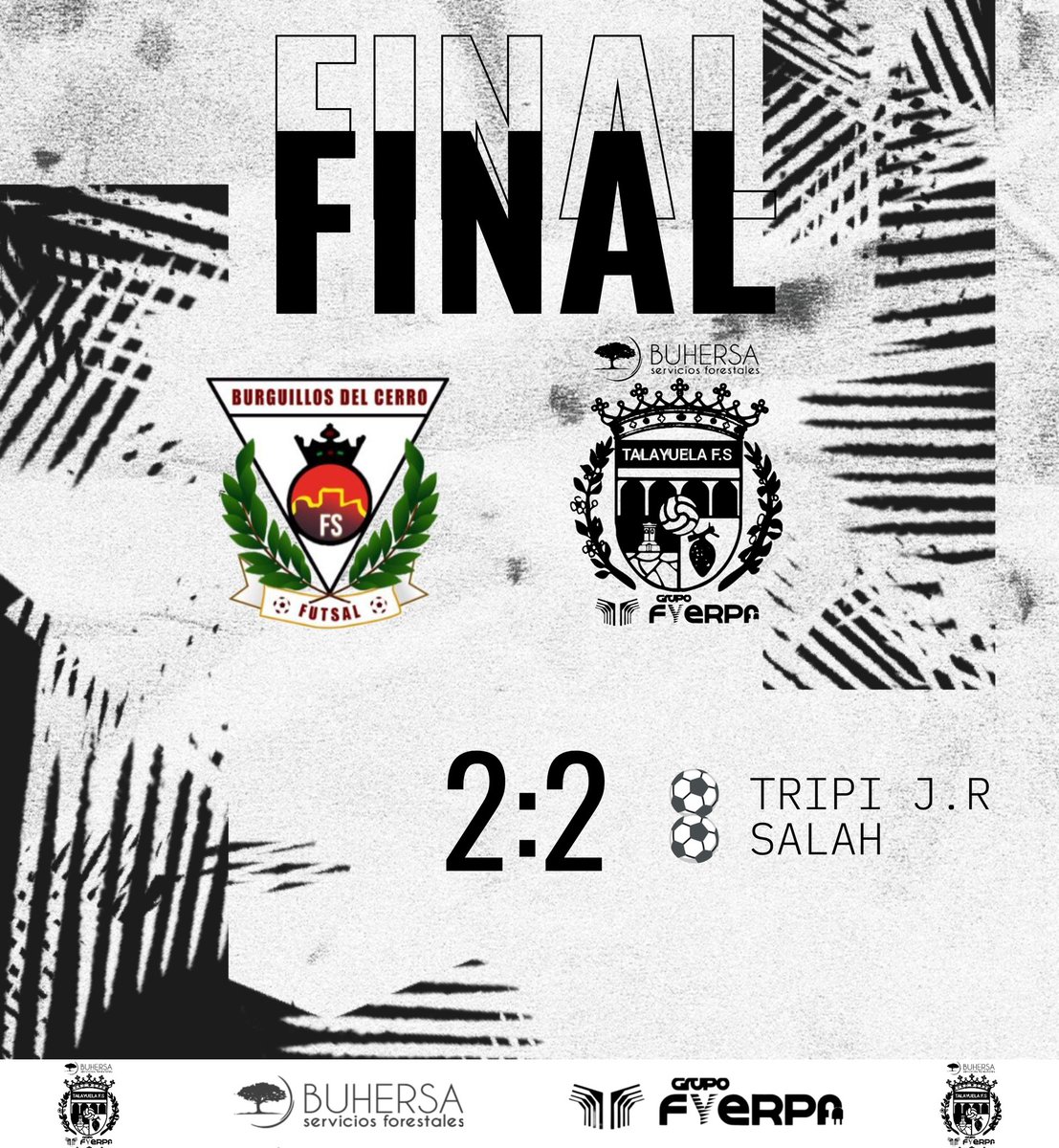 FINAL EN BURGUILLOS | JORNADA 7
Conseguimos un punto fuera de casa tras empatar 2-2 🆚 Burguillos del Cerro F.S.
​Partido muy luchado y disputado. Seguimos sumando y demostrando que el equipo compite en cada pista.
​A pensar ya en la próxima jornada, ¡con la cabeza alta!