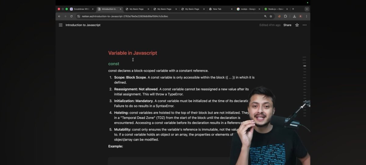 VishalSing95927's tweet image. Day 13 of #100DaysOfCode 💻
Today I explored the history and introduction of #JavaScript — understanding how it powers modern web development and how to use it effectively. 🚀
Grateful to @rohit_negi9 Negi for the guidance!
#WebDevelopment #CodingJourney