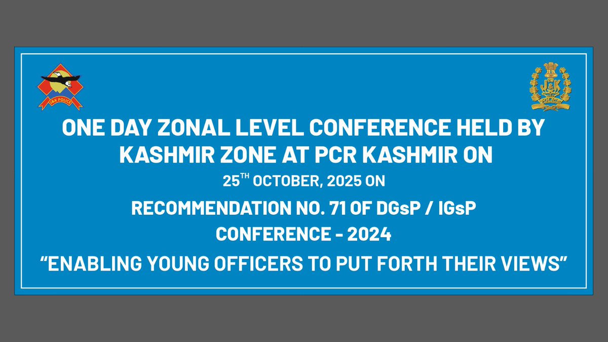 Zonal Police Hqrs Kashmir hosted a one-day conference at PCR Kashmir in pursuance of recommendations of the DGsP/IGsP Conference-2024. Chaired by DGP J&amp;K, officers discussed cyber threats, NDPS cases &amp; crowd management, emphasizing innovation &amp; coordination in policing.