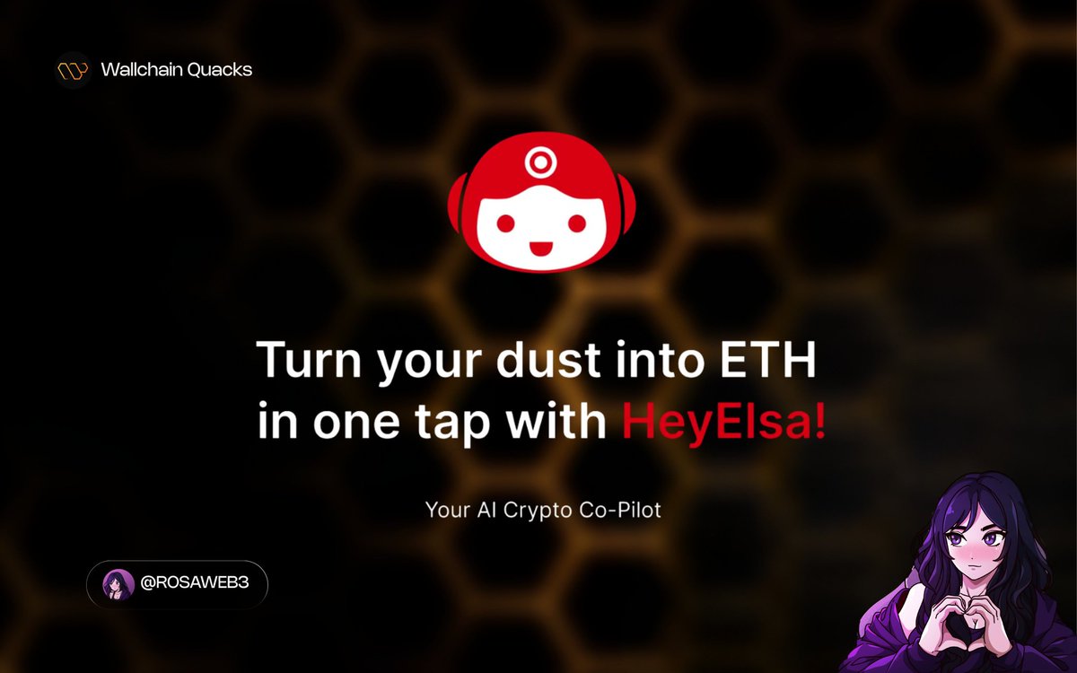 Hey Elsa, turn that wallet dust into ETH with one tap!

What exactly does the <a href="/HeyElsaAI/">HeyElsa</a> app do?

➟ Your AI crypto co pilot handles swaps, bridges, staking.

➟ More across 8+ chains

➟ Gasless on <a href="/base/">Base</a> via Coinbase Wallet. 

Elsa's strong sides's: 

➟ Backed by $3M from M31 &amp;