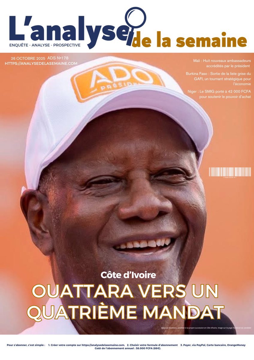 🎯 Cette semaine, dans le N178 de  L’Analyse de la semaine, on décrypte les grands enjeux de la sous-région et du monde :
📲 Abonnez-vous en quelques clics sur : analysedelasemaine.com
💳 Coût annuel : 58 000 FCFA (88€) – Paiement sécurisé. 
#Media #Afrique #Actualités #Analyse