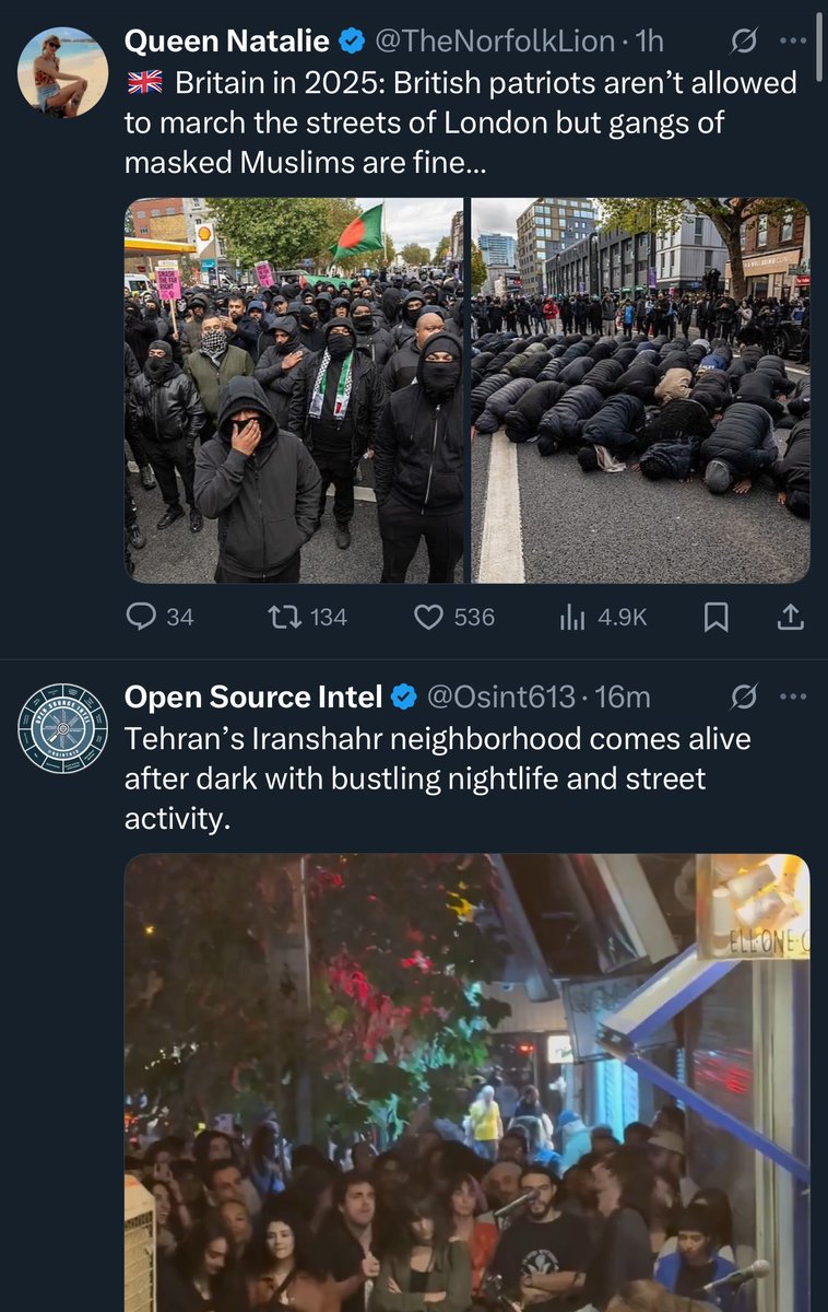 Mahyar Tousi (@mahyartousi) on Twitter photo Today in London, masked Muslim thugs take over the streets.
Today in Tehran, Iranians defy the Islamic rule by singing and dancing on the streets. Today in London, masked Muslim thugs take over the streets.
Today in Tehran, Iranians defy the Islamic rule by singing and dancing on the streets.